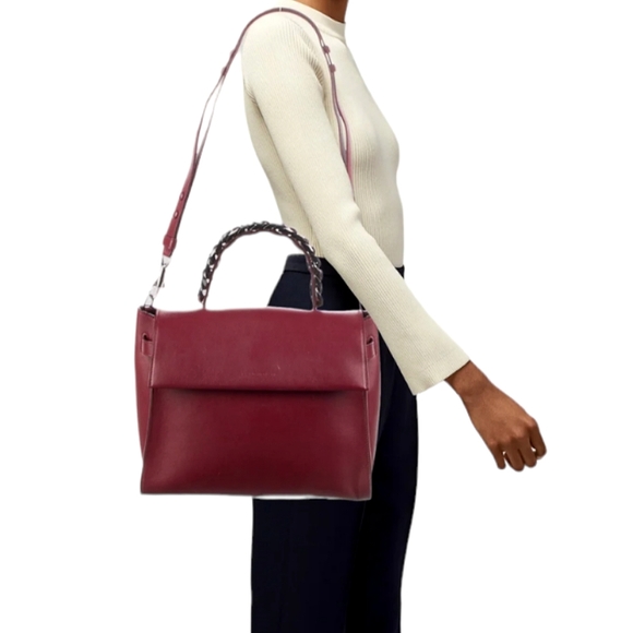 Elena Ghisellini Bordeaux Leather Top Handle Shoulder Bag - Picture 16 of 16